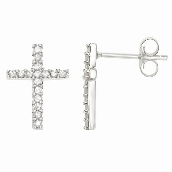 MyDiamondBox 1/4 CT Cross Diamond White Gold Plated Earrings in Sterling Silver - for Women