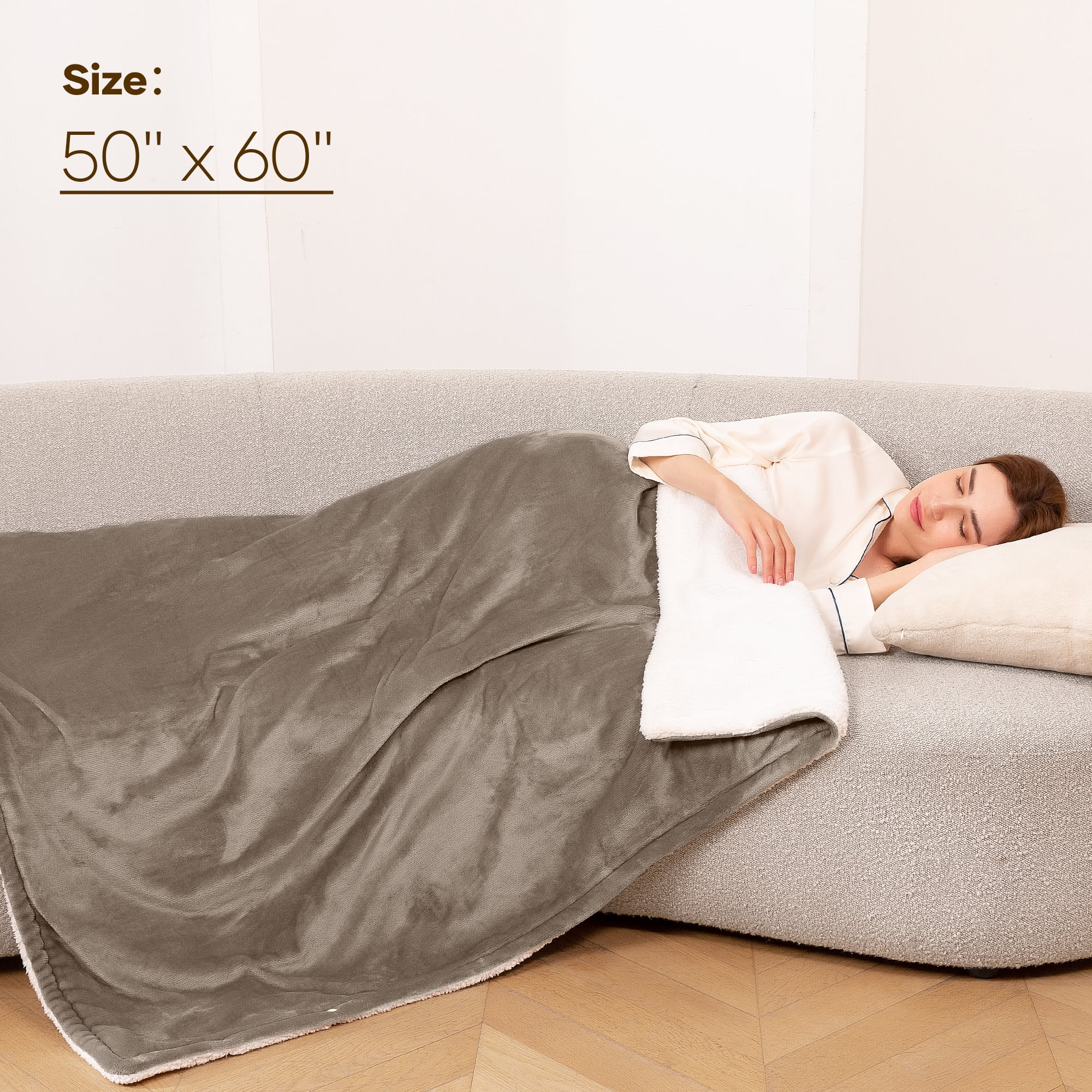 MaxKare Heated Throw Blanket, Electric Blanket with 6 Heating Levels & 4H Auto-off, Machine Washable, 50" x 60", Linen & White