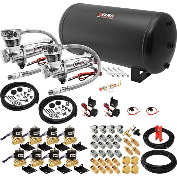 Vixen Air Suspension Kit for Truck/Car Bag/Air Ride/Spring. On Board System- Dual 200psi Compressor, 6 Gallon Tank. For Boat Lift,Towing,Lowering,Load Leveling,Onboard Train Horn VXX3804H/4863DC