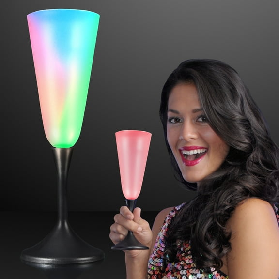 FlashingBlinkyLights Light Up LED Frosted Champagne Glass Black Base