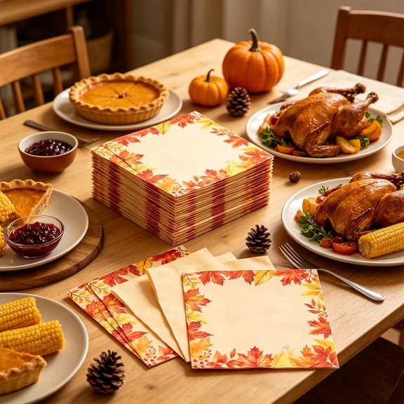 20-Piece Thanksgiving Pumpkin Theme Napkins, Disposable Paper Tableware for Party Decor and Catering.
