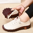 thumbnail image 2 of Zapatillas De deporte De cuero para Mujer, mocasines cómodos sin cordones, zapatos De hilo De coser a mano, zapatos De mamá, 2 of 4