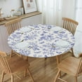 thumbnail image 4 of Blue and White Round Table Cloth Floral Butterfly Tablecloth Elastic Edge Fitted Table Cover Fits Tables Up to 52 Diameter, 4 of 6
