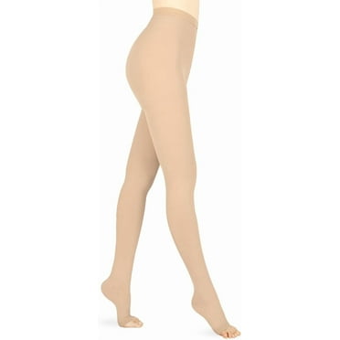 MARTINE MALL 1 Pair 15-20 mmHg Compression Pantyhose Medical Open Toe Compression Stockings for Women（Beige ,L）