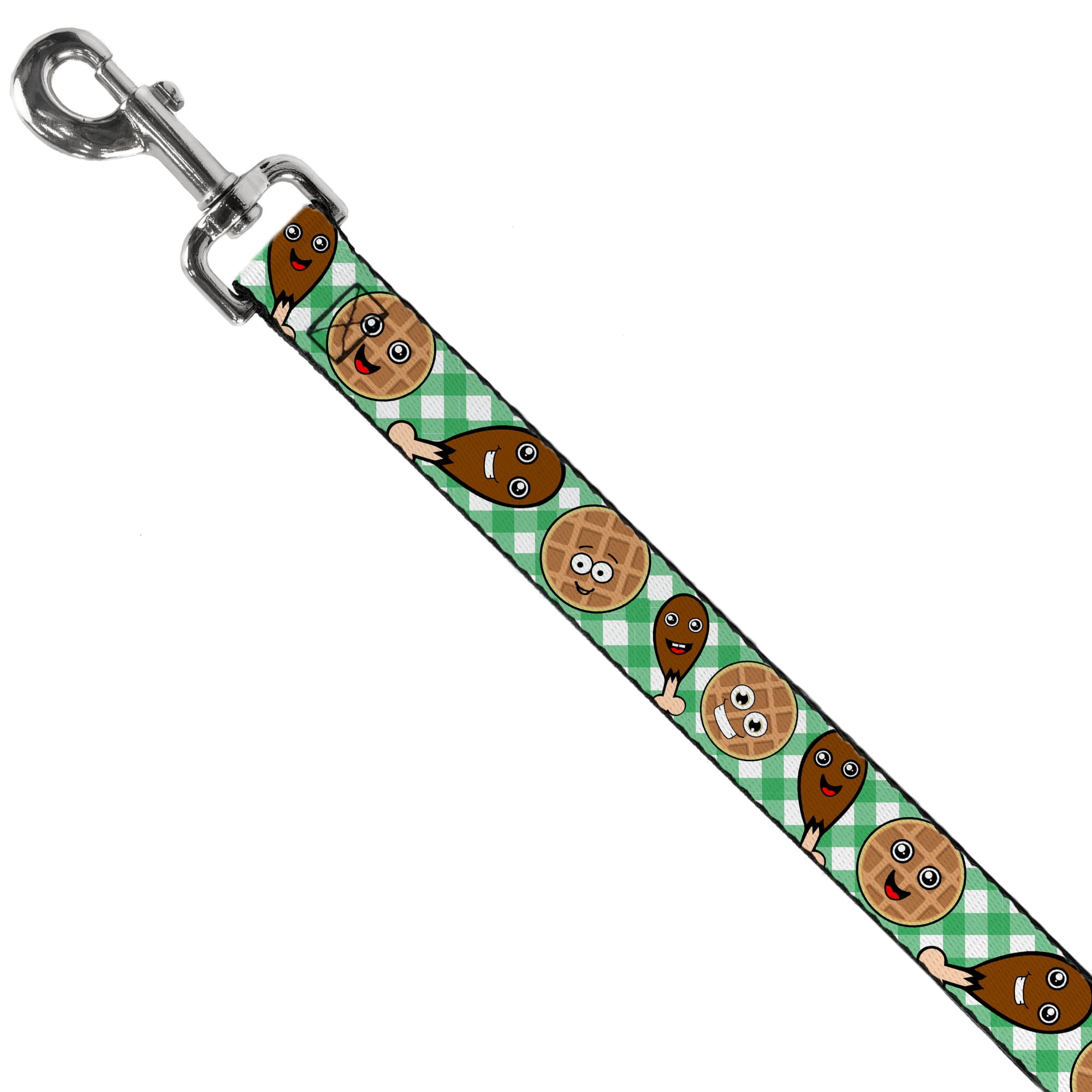 Buckle-Down Pet Leash, Dog Leash, Fried Chicken Waffles Plaid White Green, 6 Feet Long 1.0 Inch Wide