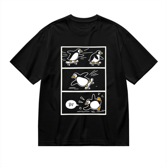 Black T Shirts for Men, Penguin Skateboard Fall, Graphic Mens Graphic Tees, 24936888,S