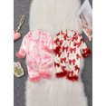 thumbnail image 3 of Suealasg Baby Girls Pajamas, Long Sleeve Bow Print Furry Patchwork Button Closure Jumpsuit Sleepwear Loungewear, 3 of 9