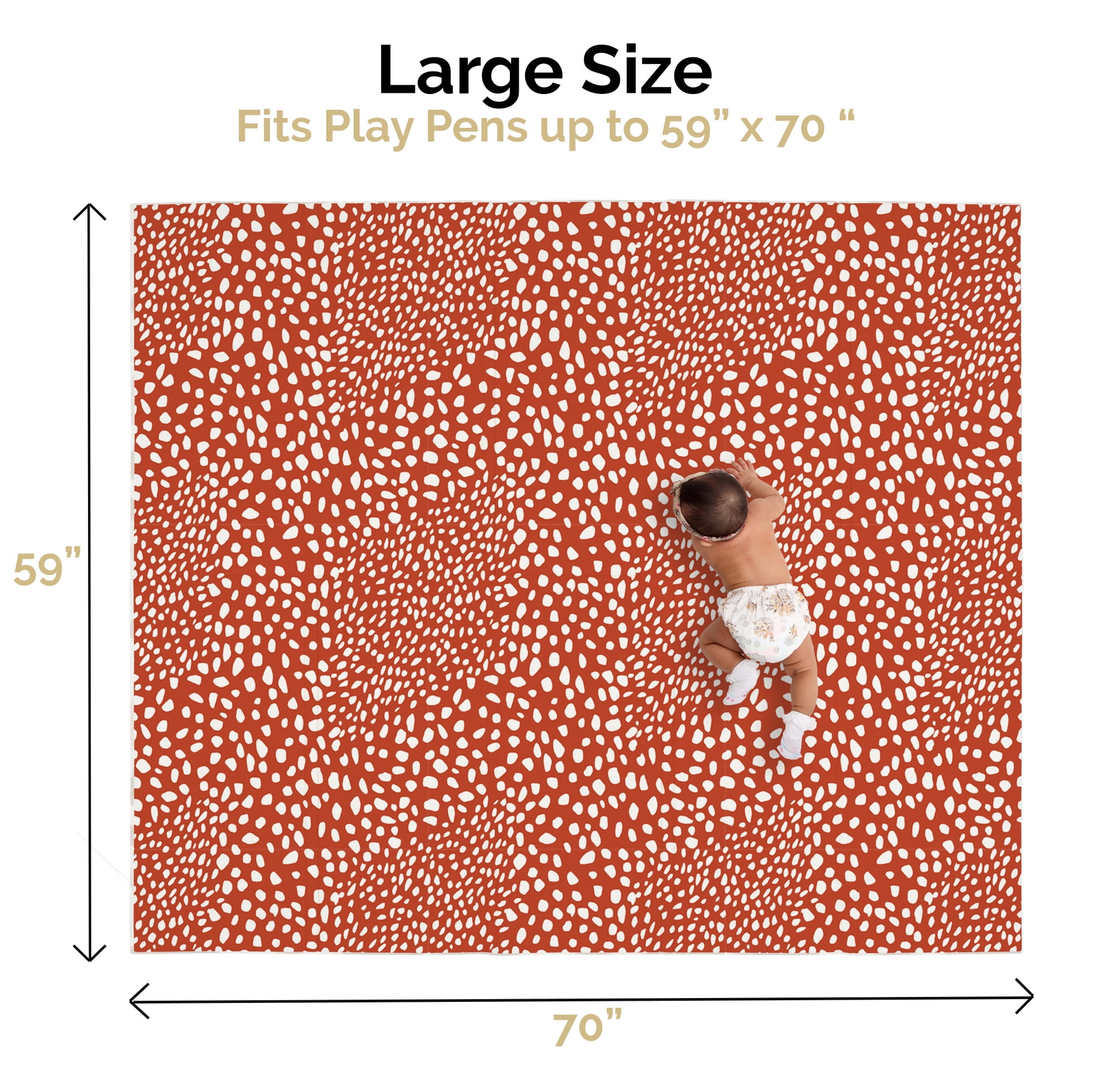 JumpOff Jo Large Foldable Kids Foam Play Mat, Padded Baby Floor Mat, 70 x 59 in - Boho Hearts