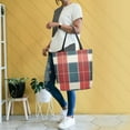 thumbnail image 4 of FORMRS Womens Canvas Tote Bag with Zipper Inner Pocket Shoulder Handbag, Vibrant Red Tartan Pattern, 4 of 7