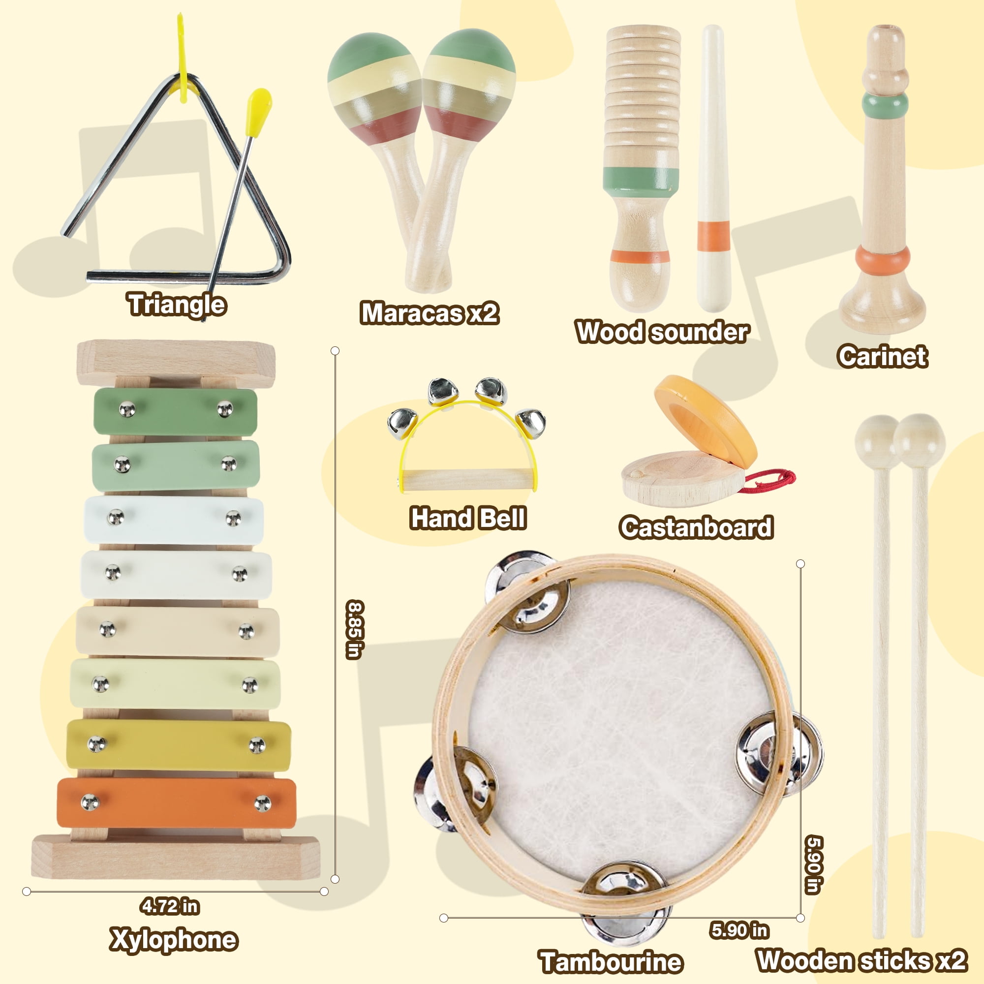 JBeeCtrl Toddler Musical Instruments Set Wooden Montessori Toys for Toddlers 1-3 Year Old Girls Boys Neutral Colors Percussion Instruments Set for Kids Preschool Educational Birthday Gifts