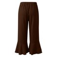 thumbnail image 5 of Y-Sunset Women's High Waisted Wide Leg Pants - Drawstring Ruffle Hem Capri Trousers Pleated Bell Bottoms with Pockets for Summer(Brown/L), 5 of 9