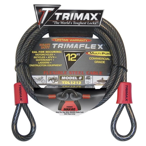 Trimax Locks Security Cable TDL1212 Without Lock; 12 Foot Length x 12 Millimeter Diameter; Steel; Clear Vinyl Sleeve