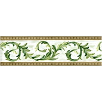 Trimz Laurel Leaf Scroll Wallpaper Border - Green, Brown, White - 15' L x 5" W