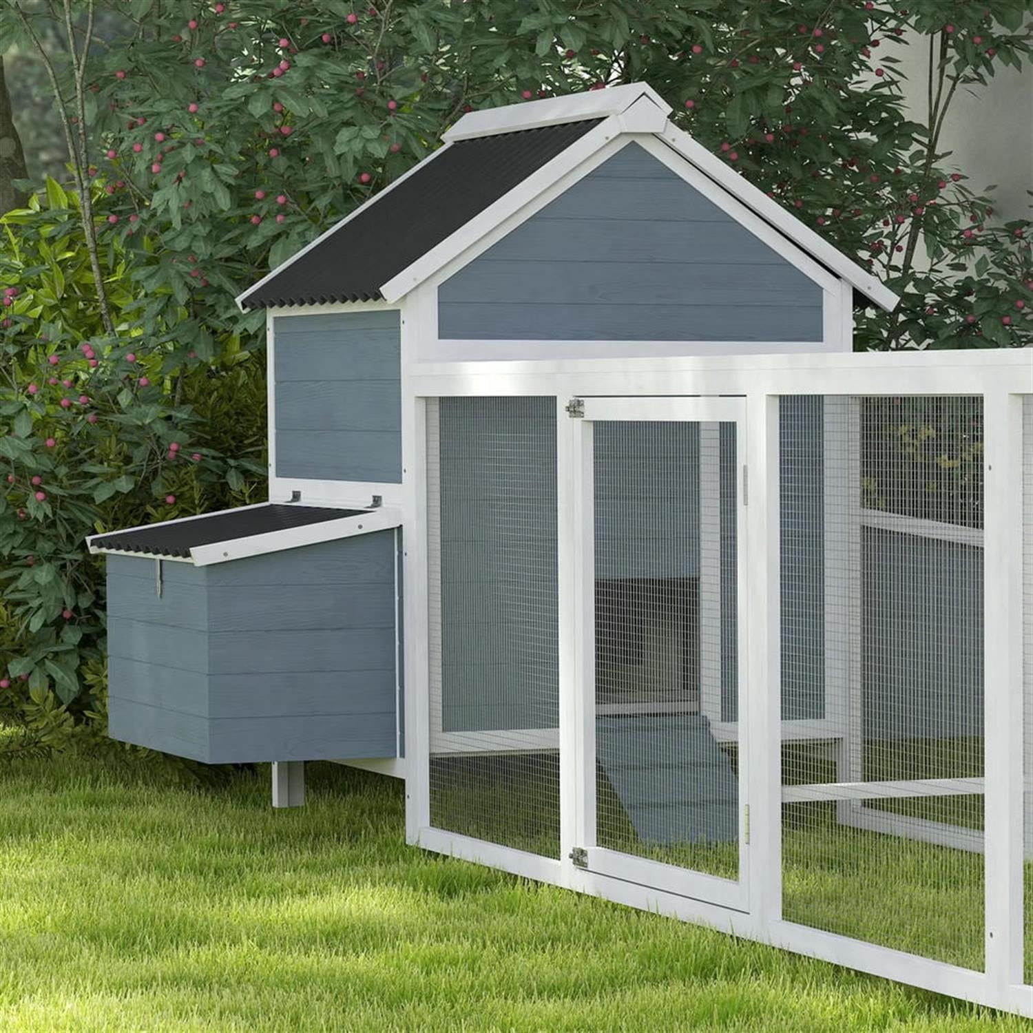 Pefilos 156" Outdoor Large Wooden Chicken Coop with Nesting Box, Runs, Farm Hen House 10-15 Hens, Weatherproof Pet House for Rabbits, Poultry, Gray