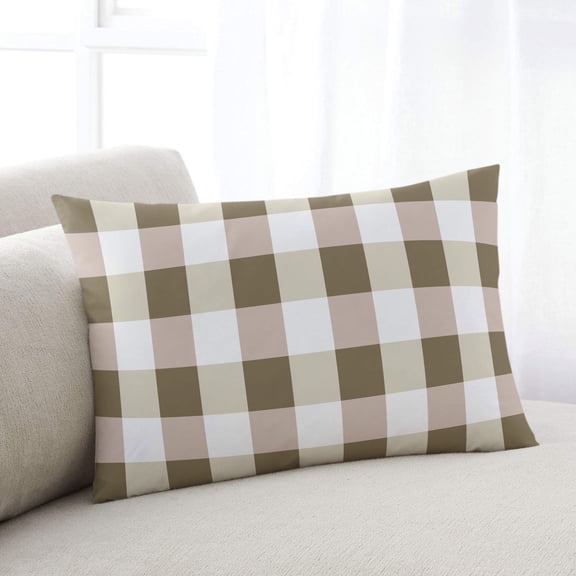 Brown White Buffalo Check Toddler Pillow Covers 16x24 Inch, Farmhouse Plaid Modern Geometric Decorative Pillowcase with Zipper, Microfiber Breathable Throw Pillowcases for Sofa Bed Living Room