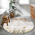 thumbnail image 4 of Round Area Rug 3 Ft, Brown Botanical Washable Non-Slip Circle Carpet for Living Room/Bedroom, Spring Floral Retro Watercolor Low-Profile Small Floor Mats Collection Rugs for Indoor, 4 of 7