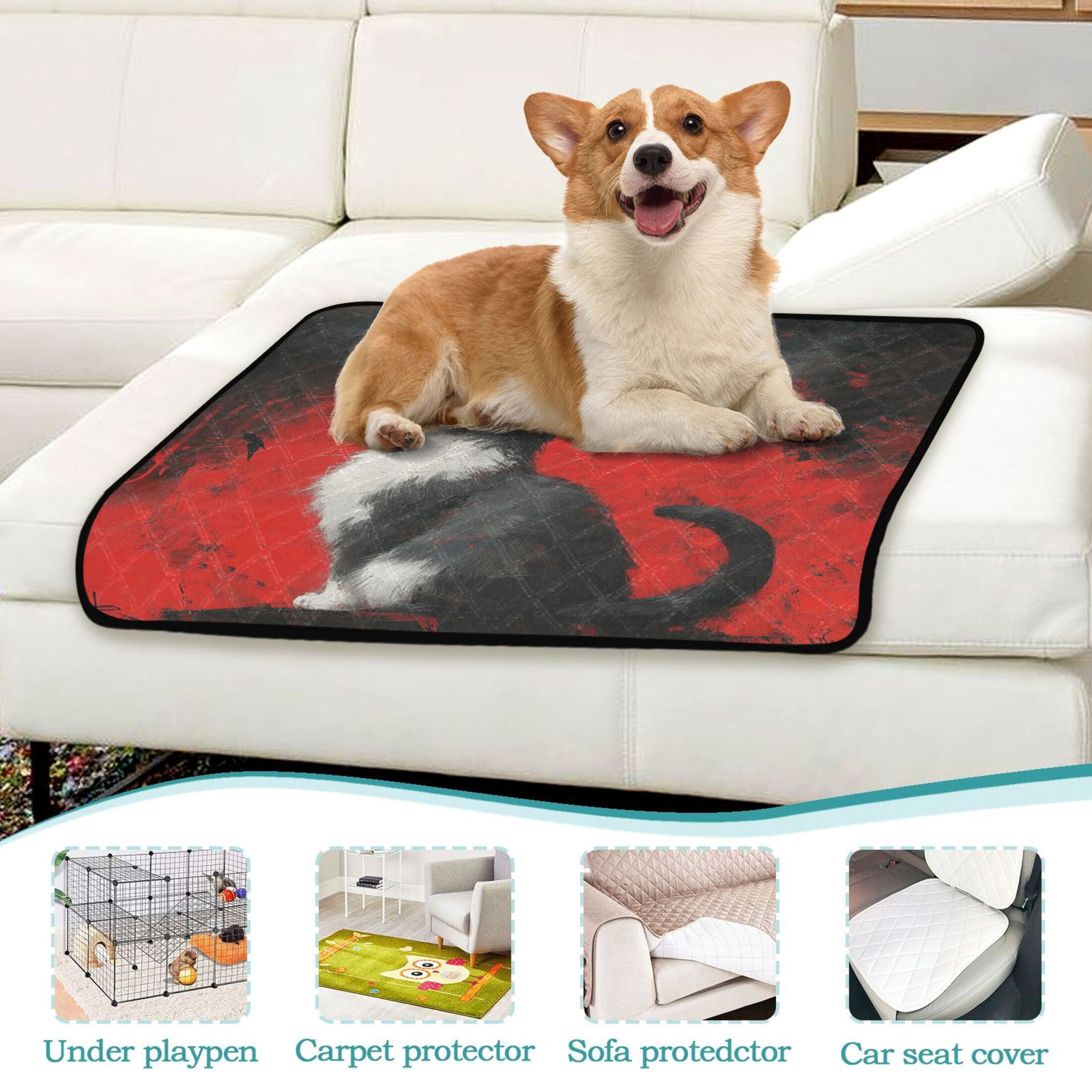 Qxltty Black Hat Cow Cat Cat litter Pads Pet Set of 3 Diaper Mats Center Anti-leakage Layer Absorbent Soft and Comfortable