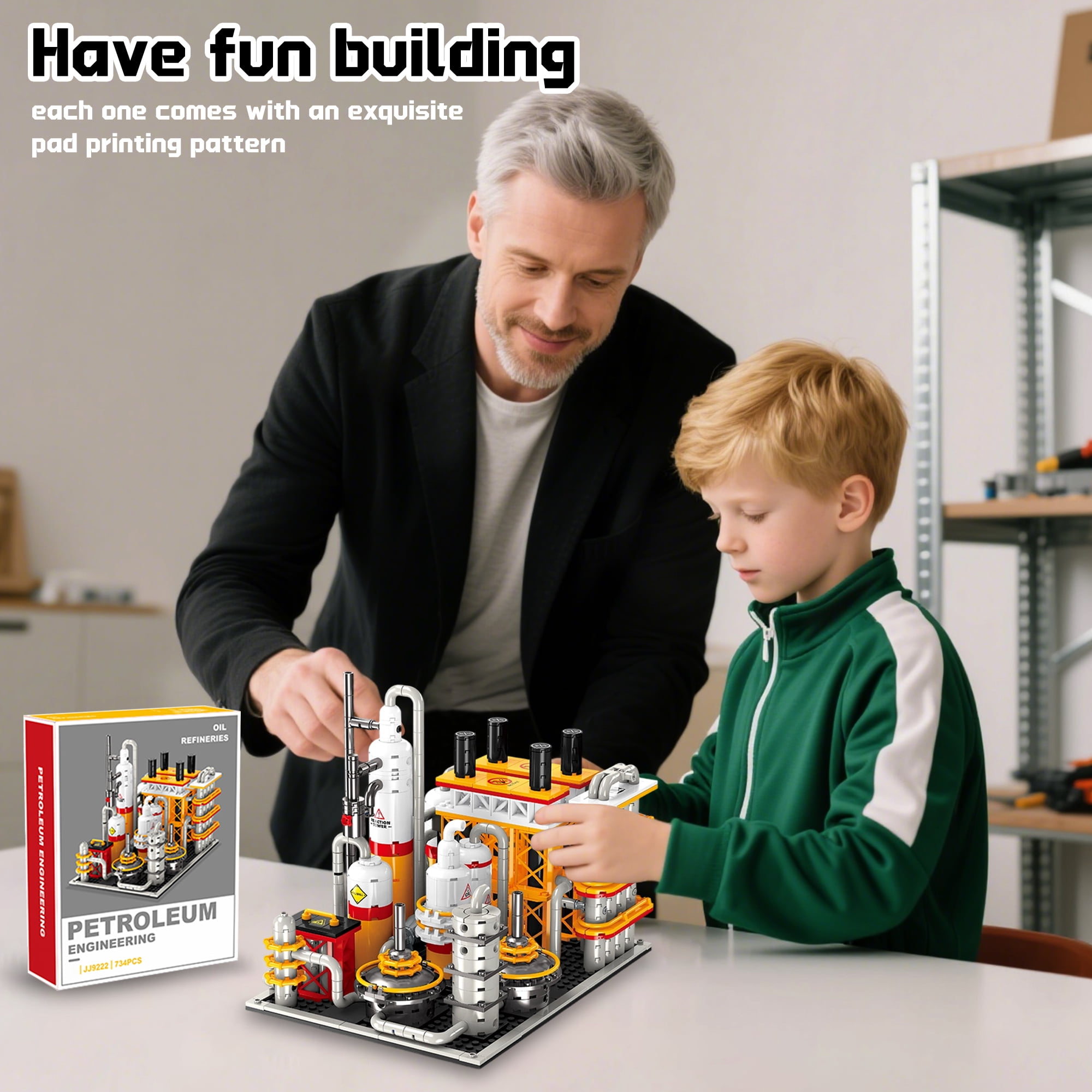 Honchoes Oil Refinery Building Blocks Set Compatible with Lego Petrochemical Factory Station Architecture for Adults 734Pcs