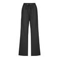 thumbnail image 3 of lcziwo Women's Linen Summer Palazzo Pants Casual 2025 Pant Drawstring Elastic High Waist Strousers Straight Leg Solid Color Pockets Trouser Black,XXL, 3 of 5