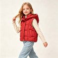 thumbnail image 6 of LOINRODI Girls Puffer Vest, Hooded Quilted Sleeveless Snap Button Warm Padded Outerwear for Cold Weather Red Size 12-13, 6 of 9
