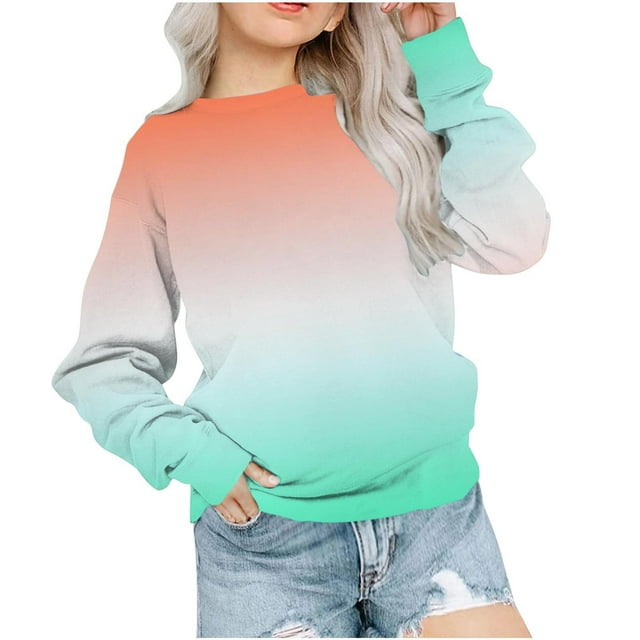 Floleo Chandail à Col Rond à Manches Longues pour Tout-Petits Filles Garçons, Mode, Imprimé Dégradé, Chandail Chaud, Hauts pour Enfants, Printemps Automne, 1-12 Ans (Vert Menthe#2, 7 Ans)