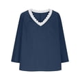 thumbnail image 5 of gbyLJF Womens Lace V Neck Shirts Cotton Lined Loose Fit 3/4 Length Sleeve T-Shirts Spring Solid Color Casual Tops Blouse, 5 of 6