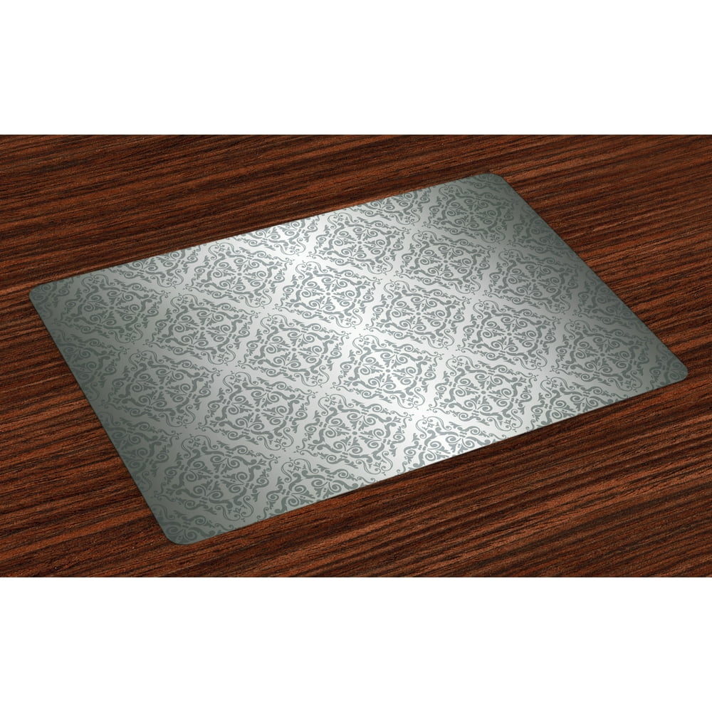 Silver Placemats Set of 4 Vintage Mandala Baroque Patterns Monochrome