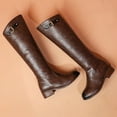 thumbnail image 6 of Brown Women'S Walkable Knee-High Boots With Buckle Side Zipper Round Toe Chunky Heel Low Heel Winter Casual Fashion Comfortable Durable Sole, 6 of 9