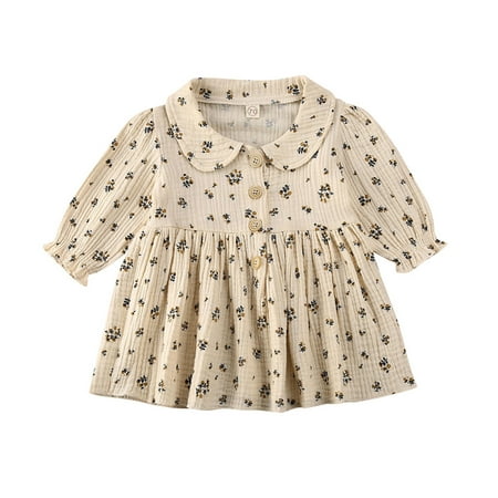

Carolilly Toddler Kids Baby Girl Long Sleeve Cotton Linen Dress Casual Party Tutu Dresses One-Pieces 0-4 Years