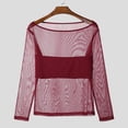 thumbnail image 6 of UQJfacai Mens Mesh Off Shoulder Tops Sheer See Through Long Sleeve Shirts Stretch Muscle Fitted Tee Summer Party Night Clubwear Wine M, 6 of 9