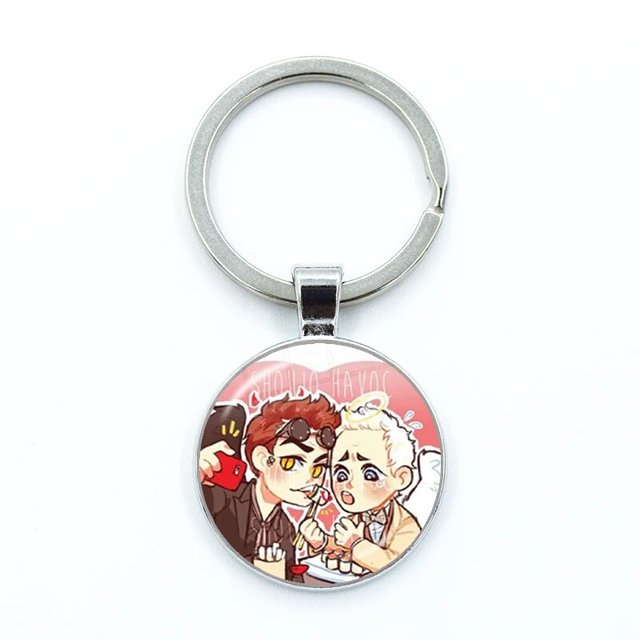 LLavero de mejores amigos, llavero de Ángel de Crowley, cabujón de cristal divertido, llavero de coche, soporte de anillo, dijes, regalos de joyería