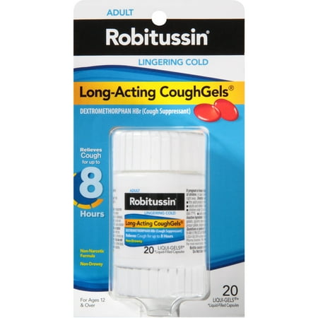 Robitussin Adult Lingering Cold Long-Acting Cough Gels 8-Hour Cough Suppressant Liquid Gels, 20 ct