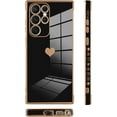 thumbnail image 4 of Compatible with Samsung Galaxy S22 Ultra 5G Case Love Heart Plating Electroplate Luxury Elegant Case Camera Protector Soft TPU Protective Corner Back Cover Galaxy S22 Ultra 5G Case -Black, 4 of 6