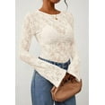 thumbnail image 4 of PRETTYGARDEN Womens Lace Long Bell Sleeve Tops Fall Sexy See Through Sheer Floral Blouse Shirt Fitted Going Out Outfits, 4 of 10