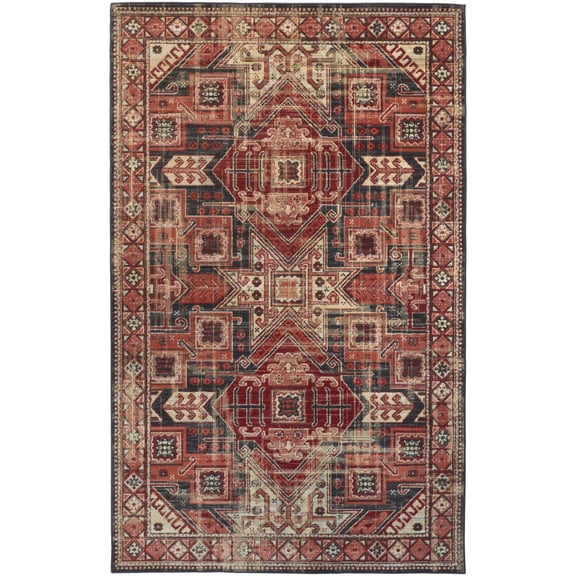 Feizy Nolan Transitional Southwestern, Red/Tan/Black, 12'10" x 15' Runner Easy Care Stain Resistant Fade Resistant Southwestern Bordered Floor Rug for Living room Bedroom