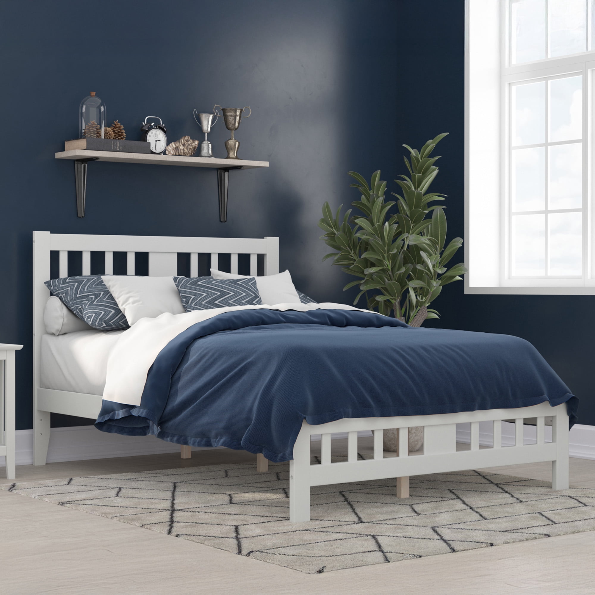 AFI Tahoe 14" Full Wood Platform Bed with Slatted Headboard and Footboard, White