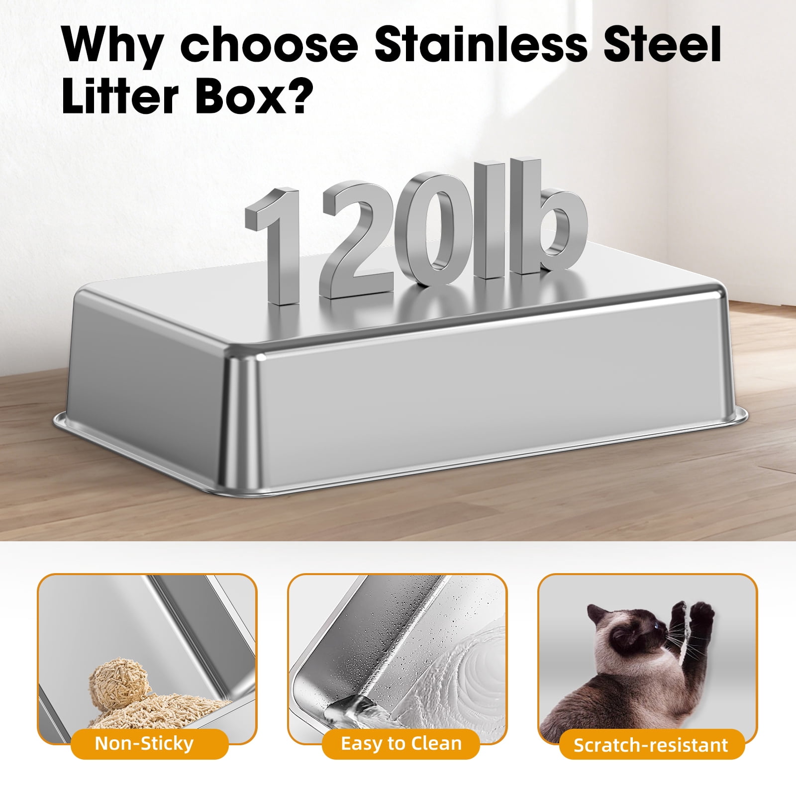 XL Stainless Steel Cat Litter Box with Lid, 3-in-1 Enclosed Litter Box, 23 x 15 Inch Metal Litter Pan for Big Cats, Flip Cover Design, Odor Control with Charcoal Filter, Scoop Included