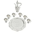 thumbnail image 2 of Vintage Metal Tea Set Coffee Set with Teapot, 6 Cups and Serving Tray Silver, 2 of 7