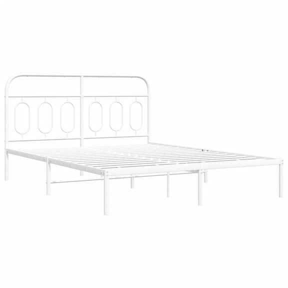 vidaXL Metal Bed Frame without Mattress with Headboard White 59.1"x78.7"