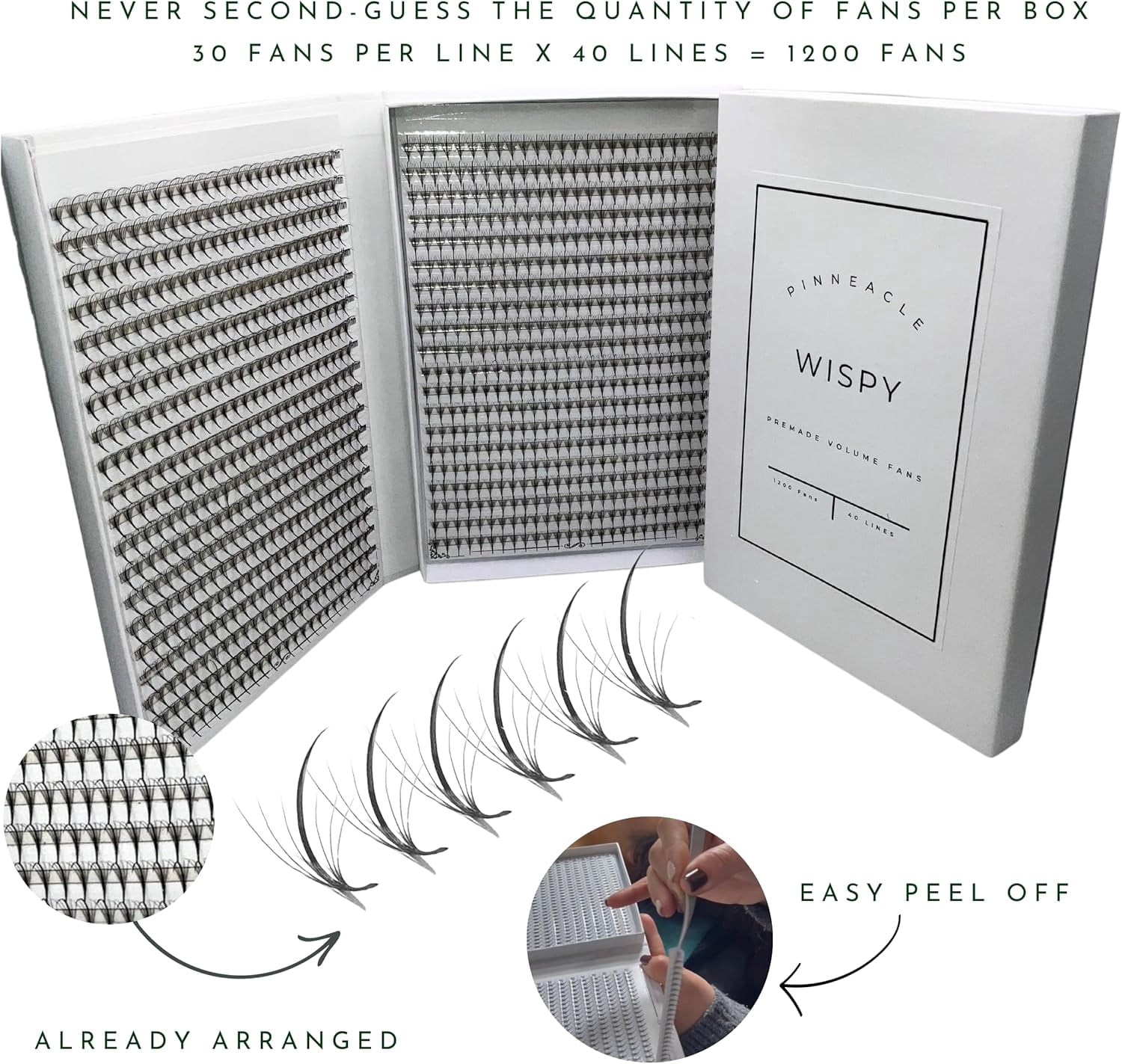 Wispy | 1200 Fans | XXL Box - Speedy strips | Premade wispy volume fans for professional eyelash extension, promade lash tool | Premade spike + Volume Fans | Handmade in Vietnam (5D | C | 13-16mm)
