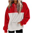 thumbnail image 3 of Women's Color Block Brushed Fleece Hoodie, Drawstring Hood Pullover, Soft Plush Sweatshirt, Casual Loungewear Top, Winter Comfort Wear, Cozy Pocket Hoodie Beige L, 3 of 5