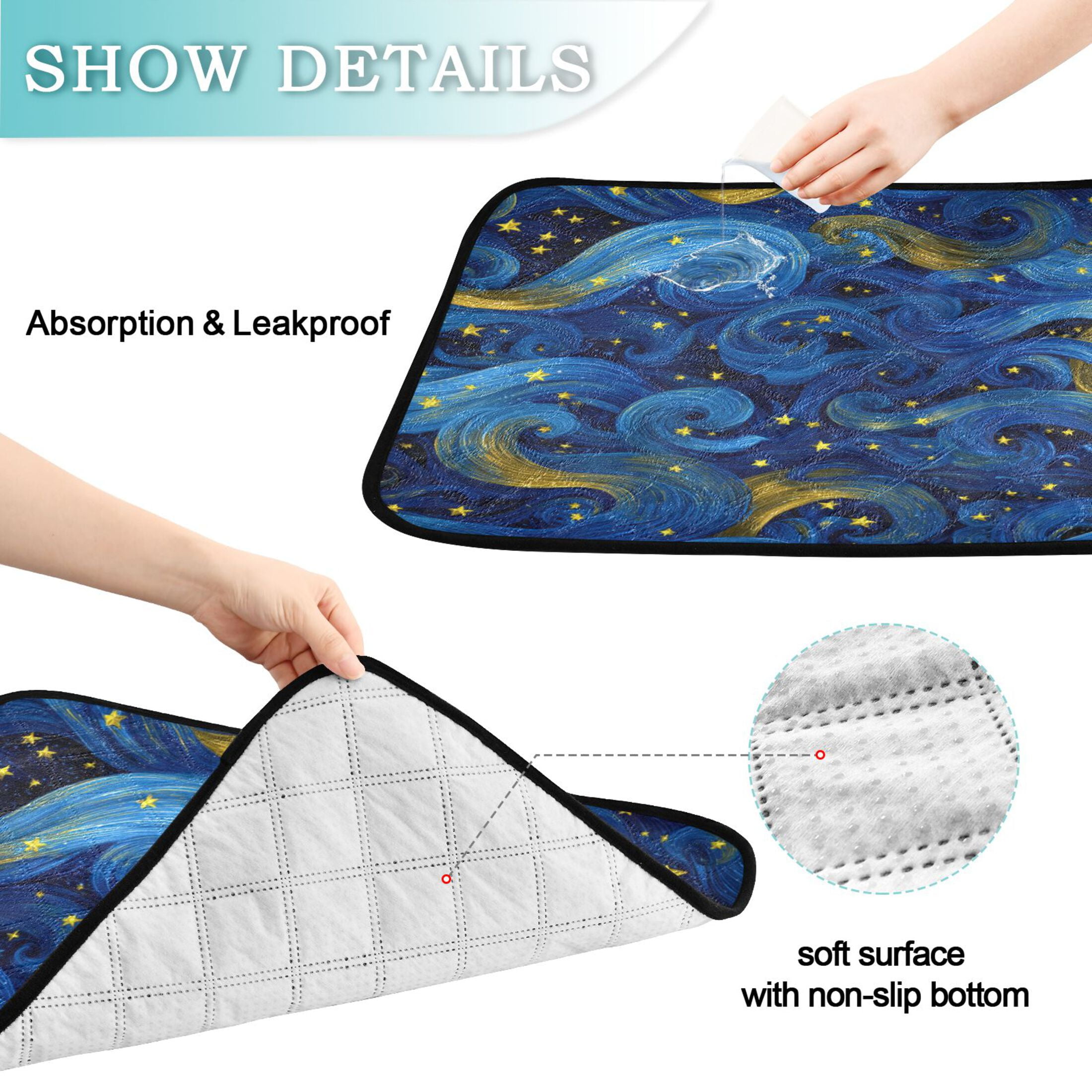 Qxltty Blue Swirled Waves Cat litter Pads Pet Set of 2 Diaper Mats Center Anti-leakage Layer Absorbent Soft and Comfortable