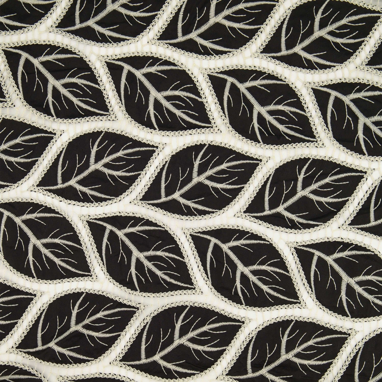 Zelouf Leaf Applique Embroidery  , Sewing, DIY, Crafts Fabric by the Yard, Black, 7 Yard