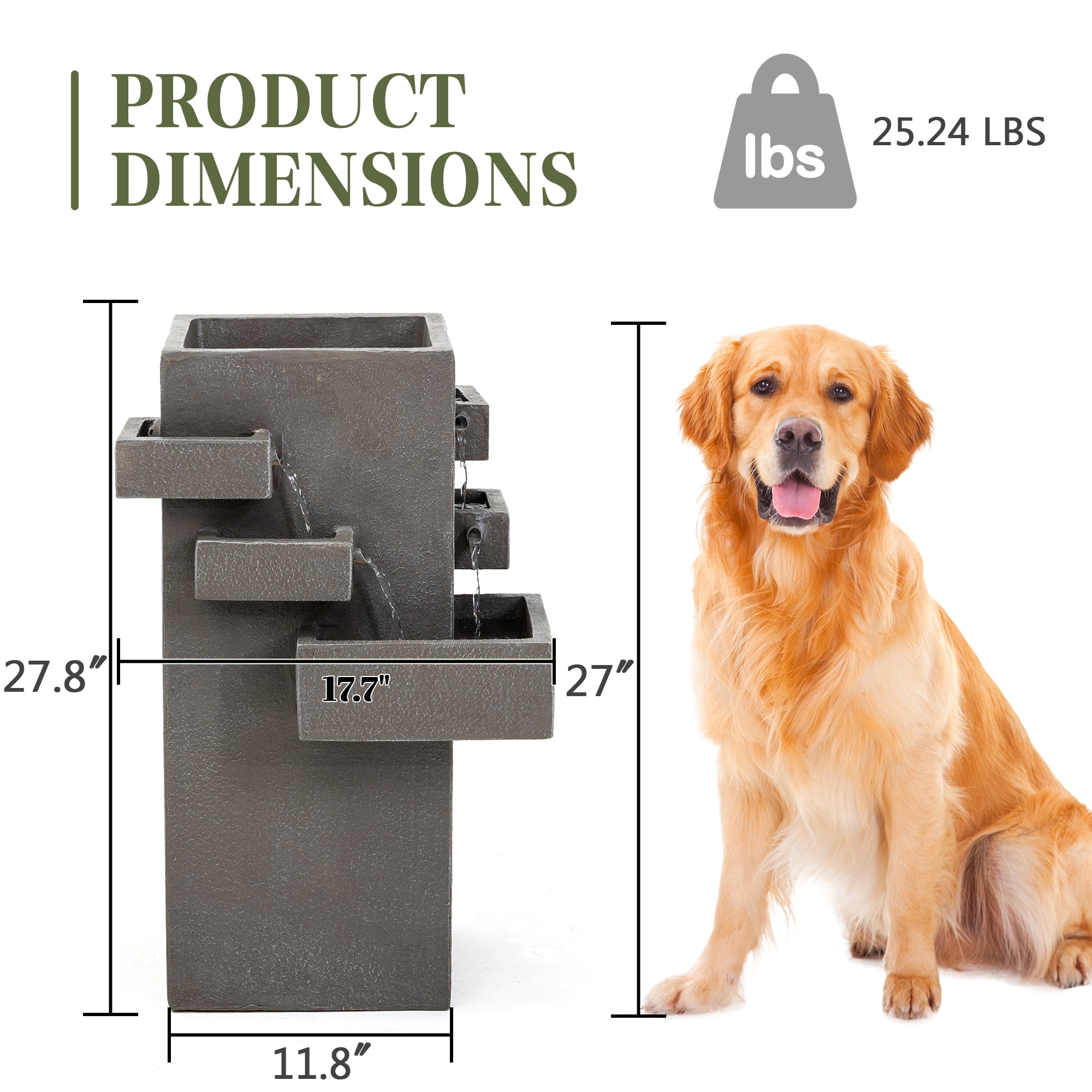 27.8" Outdoor Water Fountain with Tiered Waterfall Flow, Resin Waterfall Fountain for Outside, Indoor/Outdoor Water Feature for Garden, Patio
