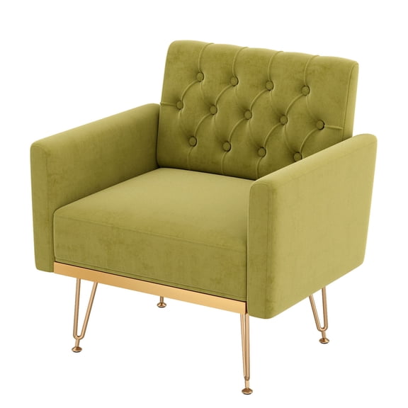 CQSXDA Modern Velvet Armchair Upholstered Design with Gold Metal Legs for Living Room and Bedroom Seating, Green