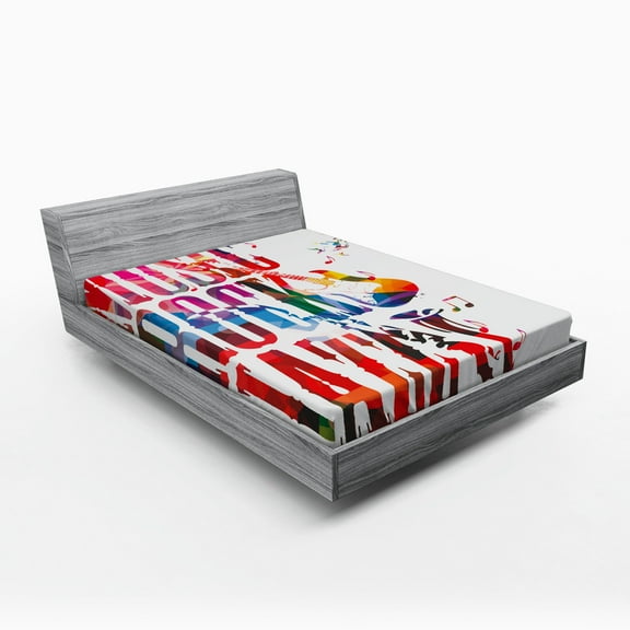 Ambesonne Colorful Fitted Sheet, Rock Jazz Lettering, Queen Size, Multicolor