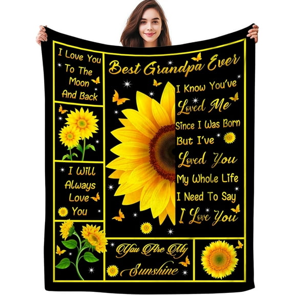 LHSHID Gifts for Grandpa Blanket Best Grandpa Ever Throw Blankets Sunflower Grandparents Gifts Father's Day Birthday Gifts from Grandchildren Grandkids 30"x40"