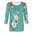 thumbnail image 4 of VBTAPA Spring Summer 3/4 Sleeve Shirts for Women Plus Size Crewneck T-shirt Fashion Casual Crewneck Floral Tops Sales of the Day Multicolor XXL, 4 of 6
