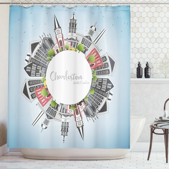 Ambesonne Charleston Shower Curtain, Buildings on a Globe, 69"Wx70"L, Multicolor