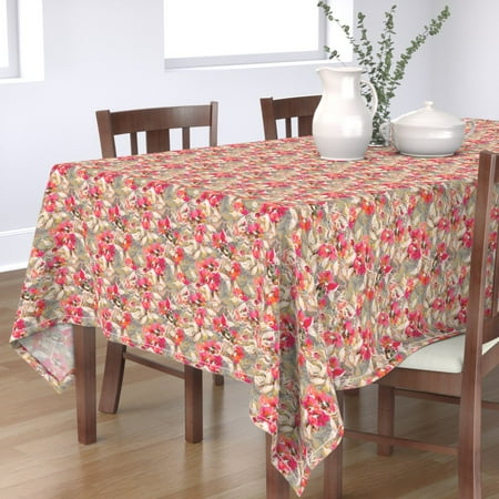 

Cotton Sateen Tablecloth 70 x 108 - Rockabilly Rose Cocktail Paris Mid Century Vintage Floral Coral Gray Retro Taupe Salmon Nature Print Custom Table Linens by Spoonflower